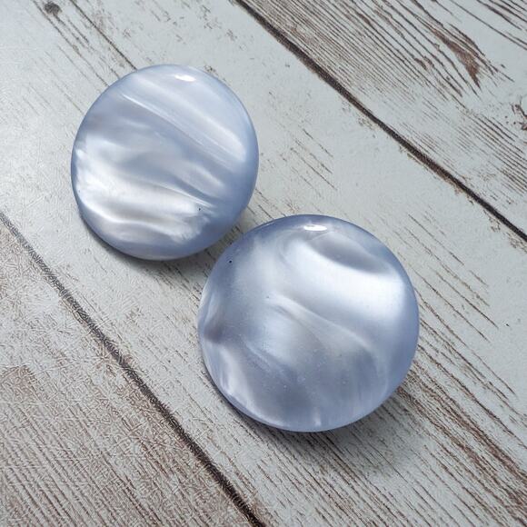 Vintage Clip On Earrings Frosty Blue Circle - Picture 3 of 8